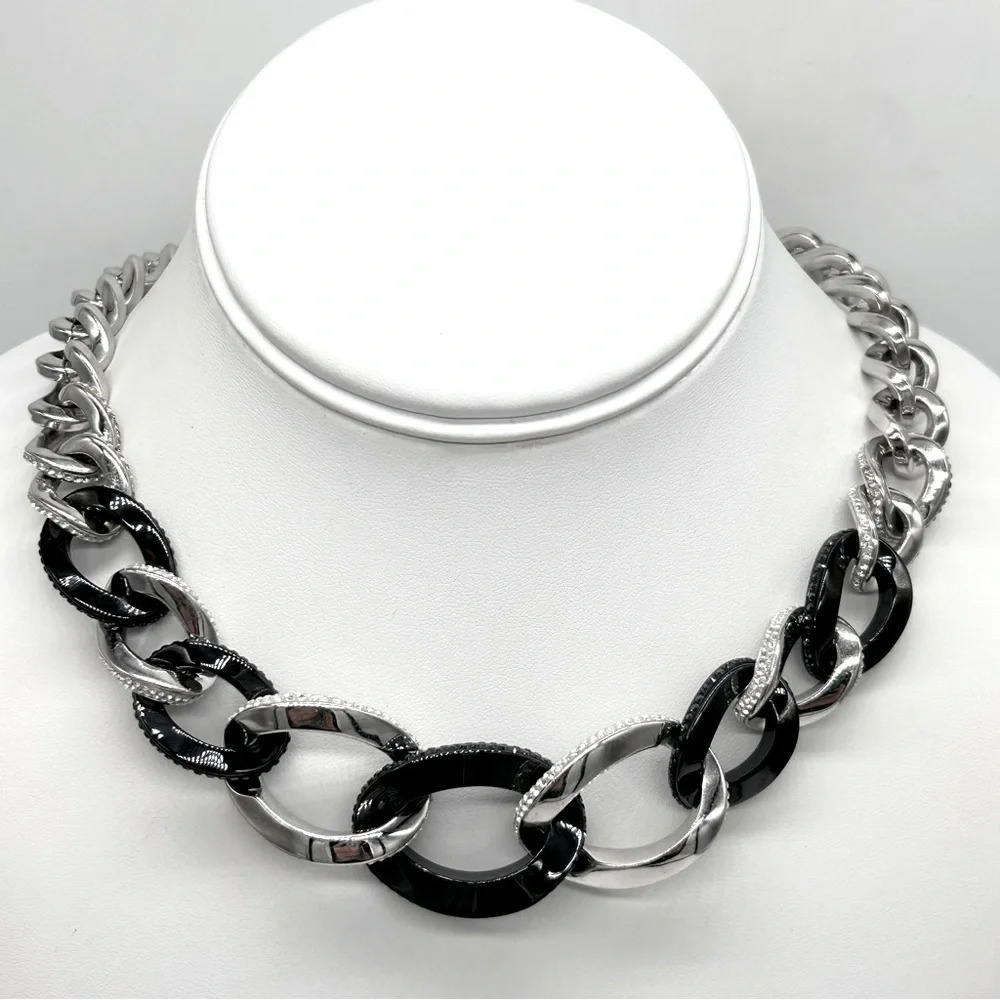 Swarovski Crystal Armor Gunmetal and Silver Pave Link Necklace